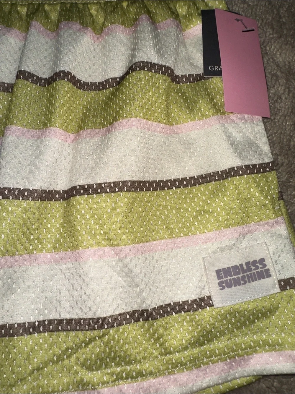 Grayson Threads Striped Athletic Shorts in Green, Pink & Brown